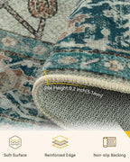 RELEANY Area Rugs Round 10ft Washable Non-Slip, Floral Vintage Distress Print - Image 4