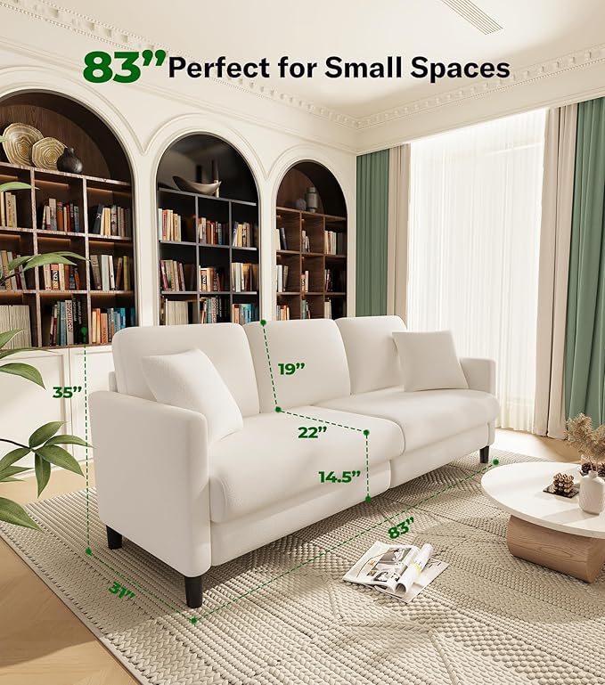 Welzona 83" Couches for Living Room, Teddy Sofa Couch, Comfy Sofas for Living - Image 2