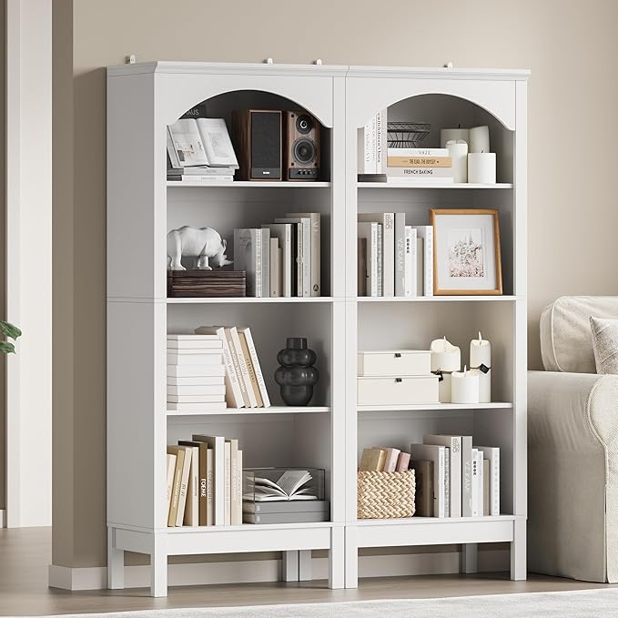 Arched Bookshelf with 4 Tier Open Shelves, Study and Living Room, Modern White - Image 3