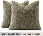 Faux Fur Throw Pillow Covers 18x18 Inch Set of 2 Boucle Neutral Decorative - Image 7