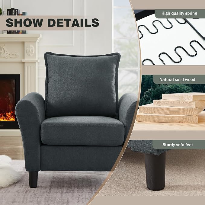 Mid-Century Accent Chairs Set of 2, Modern Linen Fabric Armchair - Image 3