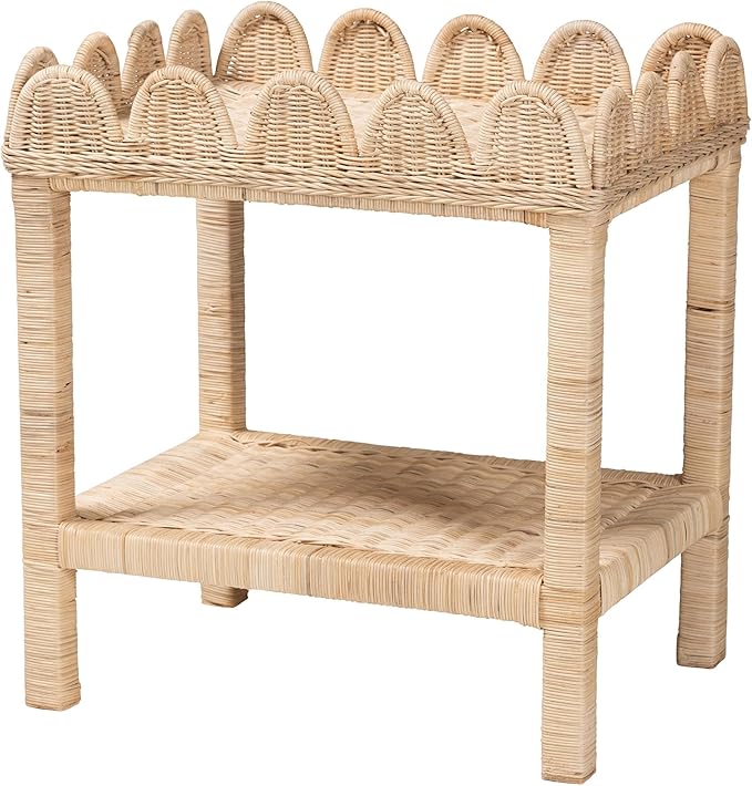 Bali & pari Sumana Bohemian Scallop Natural Rattan and Mahogany Side Table by balipari