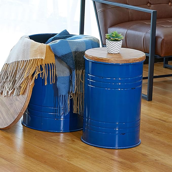 Glitzhome Rustic Storage Ottoman Seat Stool, Farmhouse Nesting End Table - Image 8