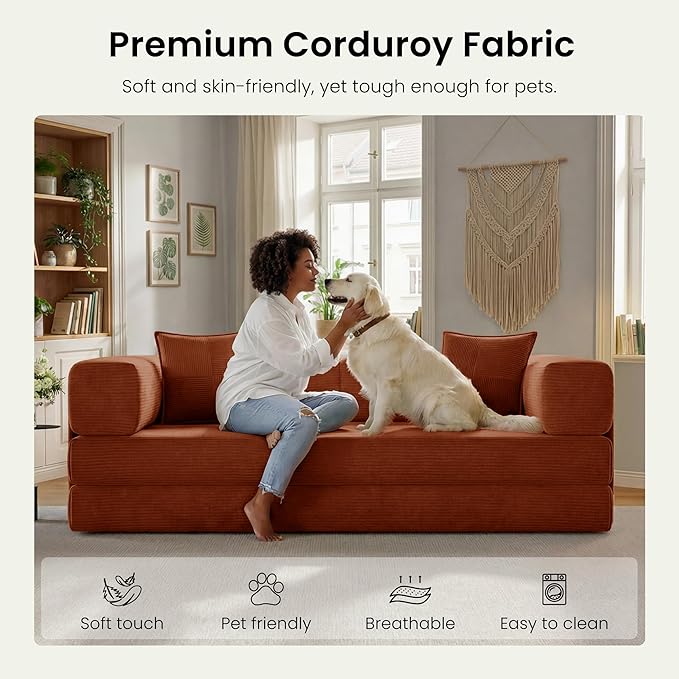 78.8" Convertible Futon Sofa Bed, Corduroy Futon Couch - Image 6