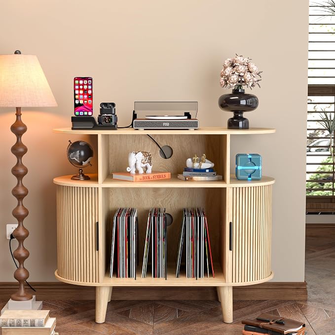 LUVIOHOME Large Round Record Player Stand by LUVIOHOME