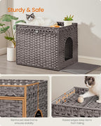 Feandrea Cat Litter Box Enclosure, Handwoven Rattan Hidden Litter Box Furniture - Image 4