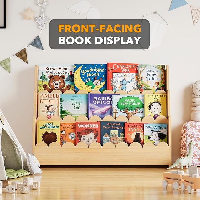 SpaceAid 3-Tier Scalloped Bookshelf, Montessori Bookcase - Image 5