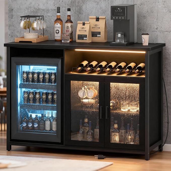 Wine Bar Cabinet with Mini Fridge Space, Sideboard Buffet Table by KAI-ROAD