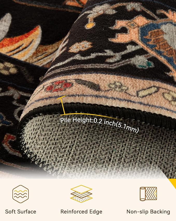 RELEANY Area Rugs Round 7ft Washable Non-Slip, Floral Vintage Distress Print - Image 4