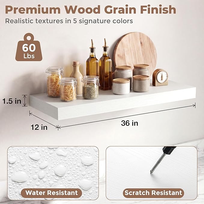 12 inch Deep Floating Shelves for Wall, 36 inch Wide Engineered Wood Wall - Image 2