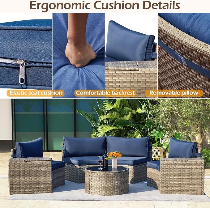 ECOTOUGE 8-Piece Half-Moon Curved Patio Furniture Set - Image 5