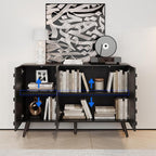 Fluted Storage Unit Cabinet, Modern Black Console Cabinets - Image 5
