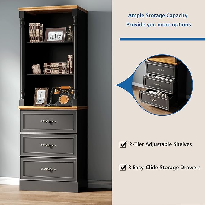 Bookshelf with Drawers, Floor Standing Display Storage Cabinet - Image 5