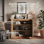 BELLEZE 3 Tier Bookshelf with Double-Arc Door, Modern Bookcase Shelf with - Image 4