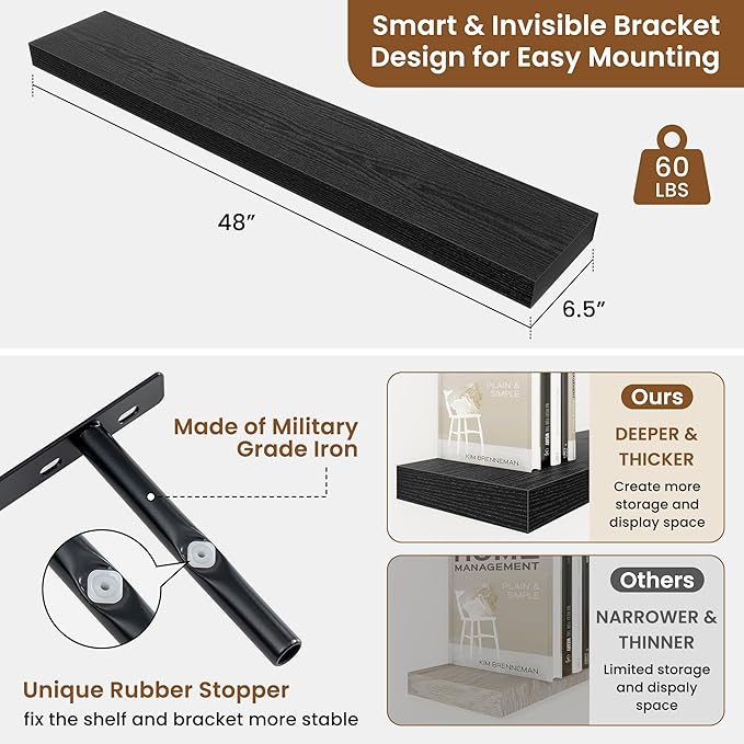 fuqing Floating Shelves for Wall, Wall Mounted Wood Floating Shelf - Image 3