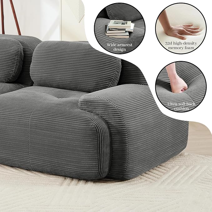 Boneless Sectional Couch, No Assembly Required, 117.3” L Shaped Modular Cloud - Image 7