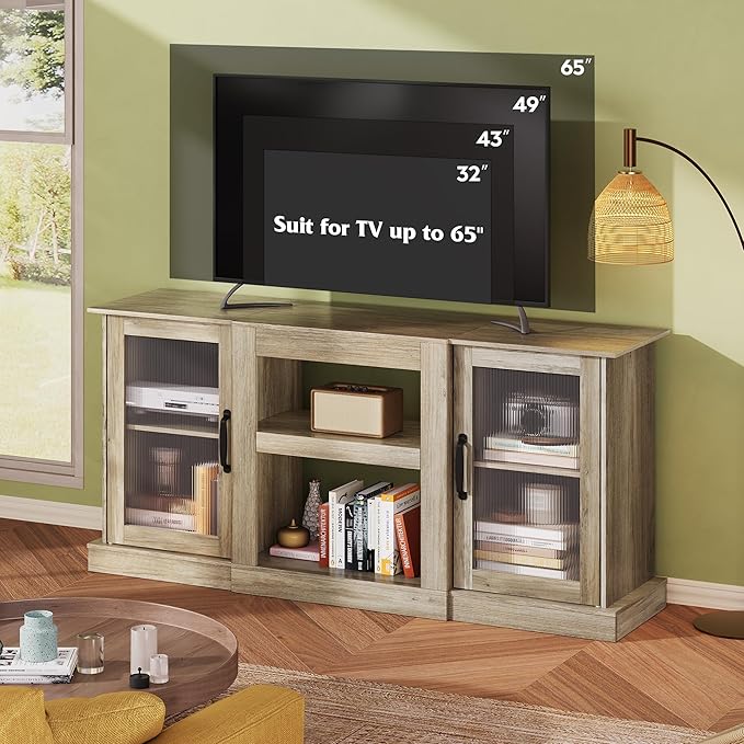 WLIVE Farmhouse TV Stand for 65 inch TV, Open Shelves TV Console for Living - Image 3