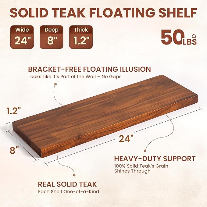 24 Inch Teak Floating Shelves Set of 2 - Image 3