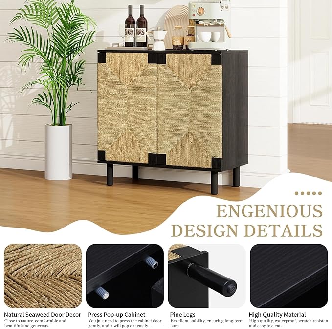 31.5" Black Accent Storage Cabinet, Modern Boho Sideboard - Image 6