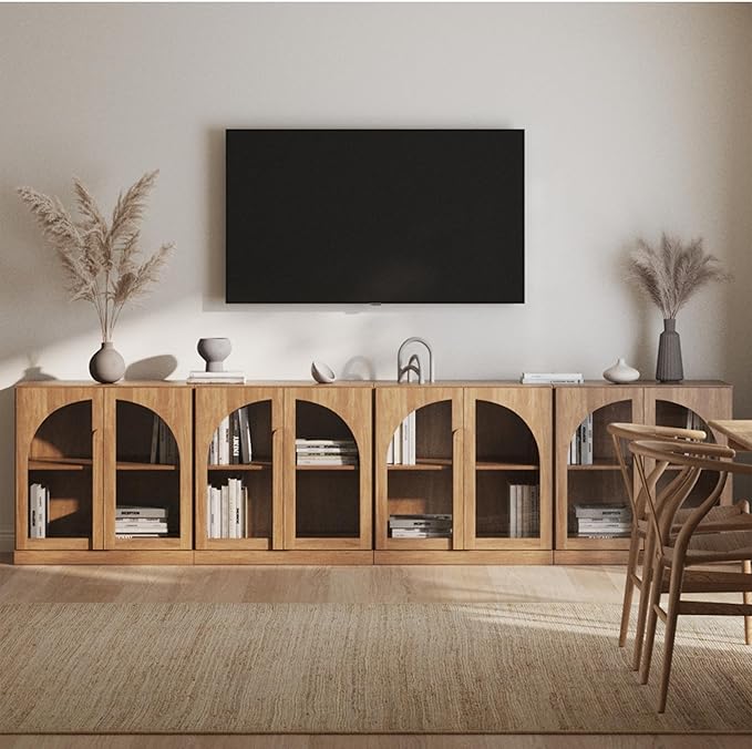BELLEZE 2 Tier Bookshelf with Arched Glass Door - Image 6