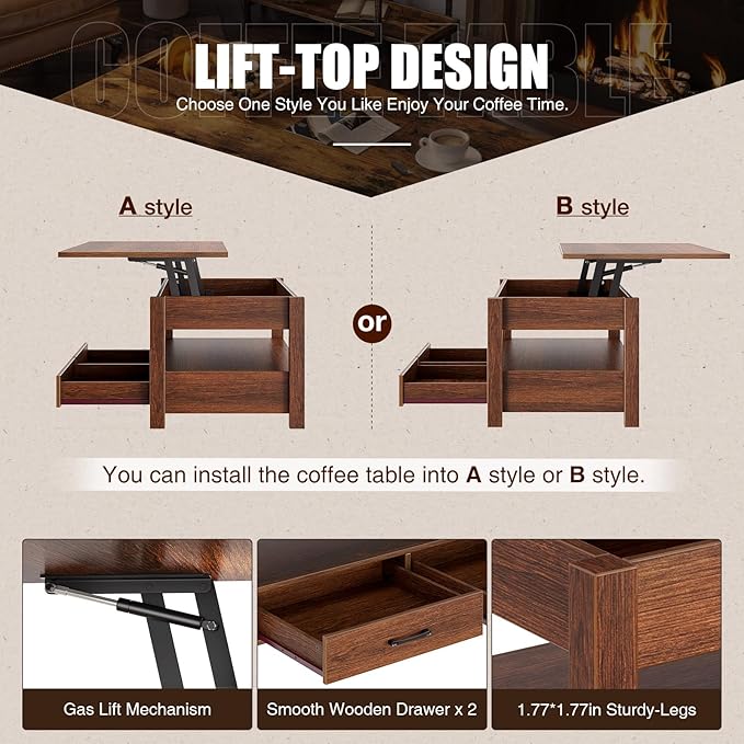 Rolanstar Coffee Table, Lift Top Coffee Table - Image 6