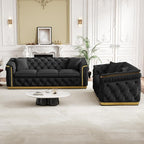Luxury Chesterfield Sofa Set of 2, Velvet Tufted Couch Victorian Black and Gold - Image 9