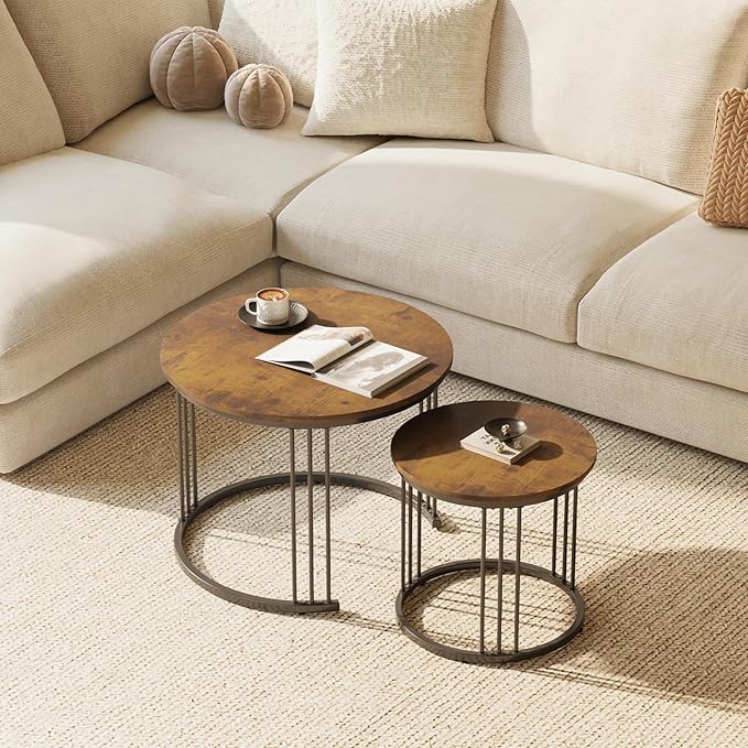 Garden 4 you Nesting Coffee Table, 23.6" Round Coffee Table Set of 2, Wooden - Image 4
