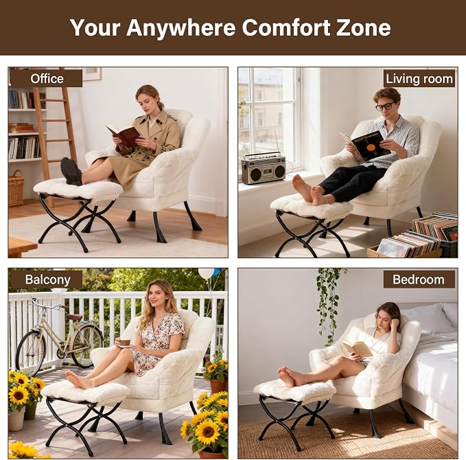 Welnow Lazy Chair with Ottoman, Modern Accent Chair with Armrests and a Side - Image 9