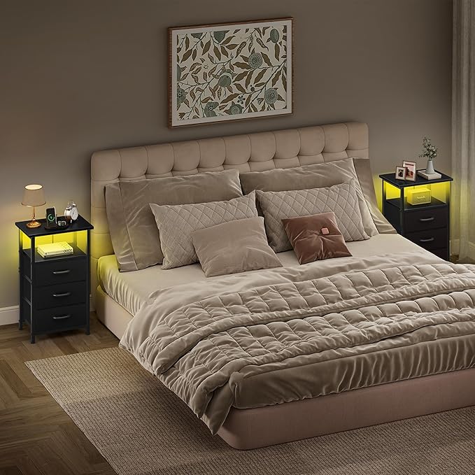Vagusicc Night Stand with Charging Station, LED Nightstand - Image 8