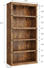 GarveeHome 5 Tier Farmhouse Bookcase, 67.4" Tall Book Shelf - Image 2
