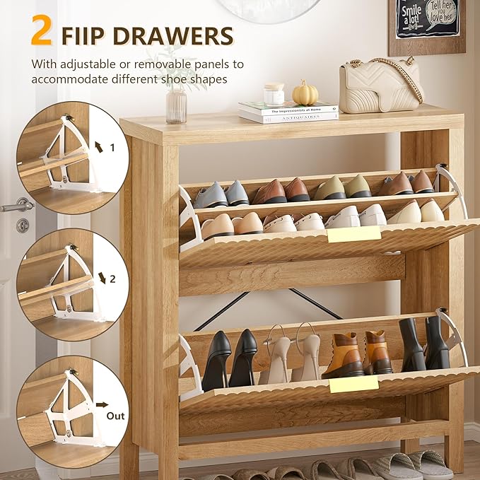 YOMILUVE Shoe Cabinet Storage for Entryway, Fluted Shoe Cabinet - Image 4