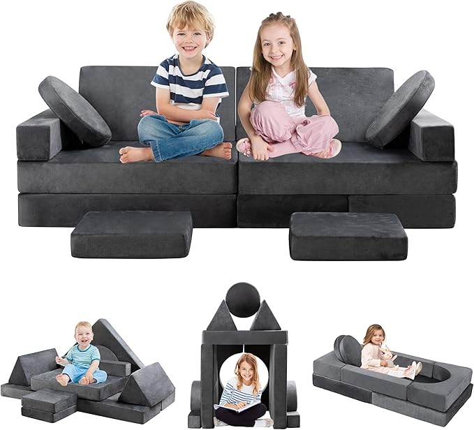 JY QAQA 18Pcs Modular Kids Play Couch Set, Toddler Sectional Sofa by JYQAQA