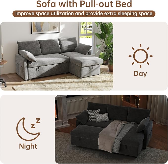 Sofa Bed, Apartment and Hotel, Dark Gray | Chenille Fabric - Image 3