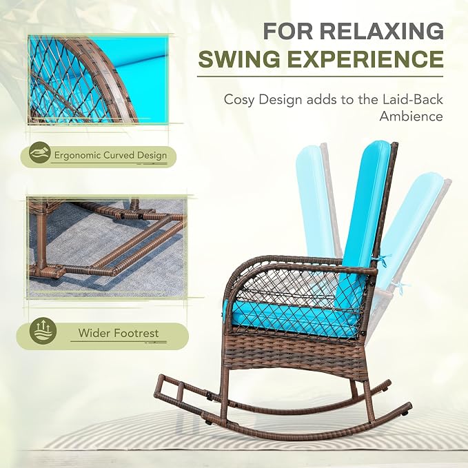 Greesum 3 Piece Outdoor Wicker Rocking Chairs Patio Furniture Set - Image 6