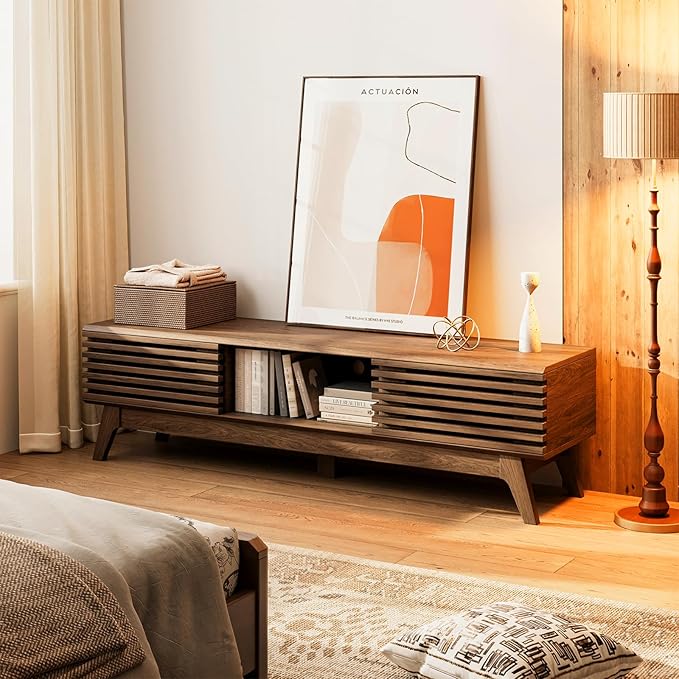 AODK 59" TV Stand for 55"/60"/65" TVs, Mid-Century Modern Fluted Entertainment - Image 7