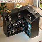 L-Shaped Home Bar Unit with Power Outlet, 4-Tier Corner Liquor Bar Cabinet with - Image 4