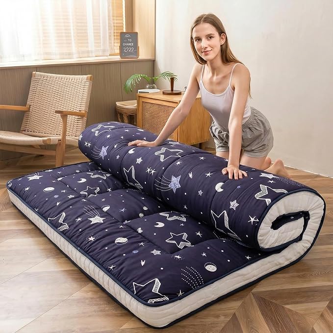 MAXYOYO Navy Star Futon Mattress, Padded Japanese Floor Mattress Quilted by MAXYOYO