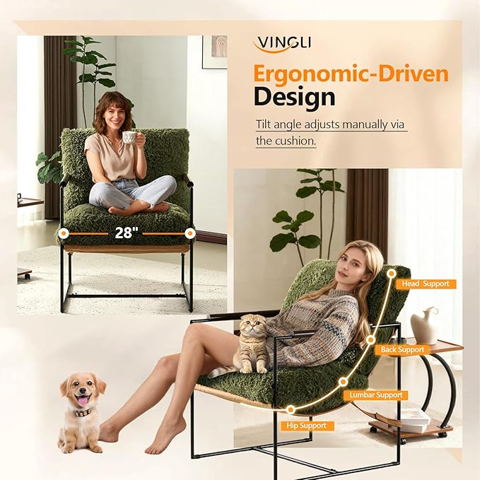 VINGLI 28" Wide Plush Upholstery Sling Modern Accent Chairs Set of 2, Cute - Image 3