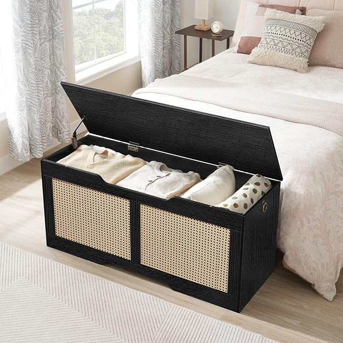 HOOBRO Storage Bench, 43.3" Toy Box, Rattan-Like Storage Chest, Sturdy Entryway - Image 4