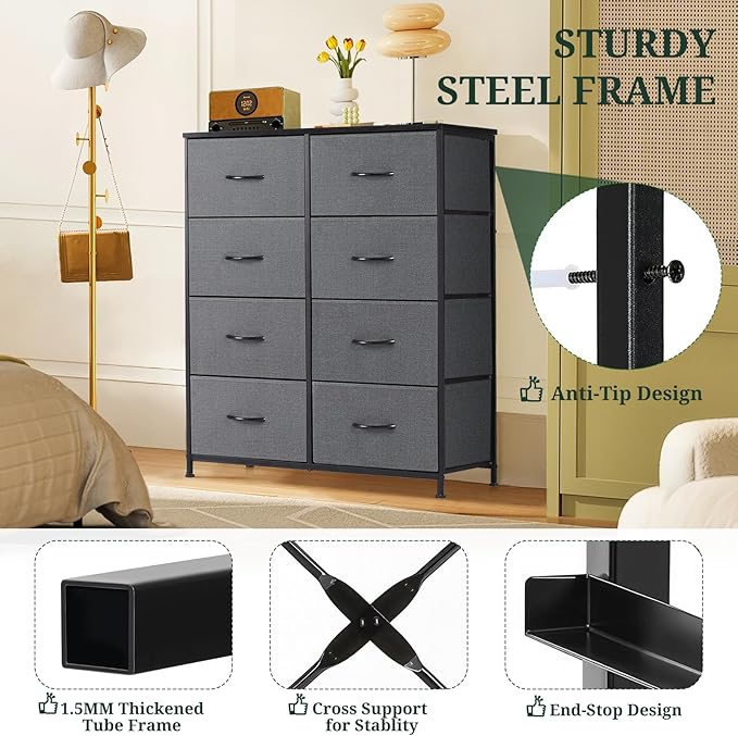 8-Drawer Dresser for Bedroom, Anti-Tip Tall Storage Organizer Chest of Drawers - Image 4