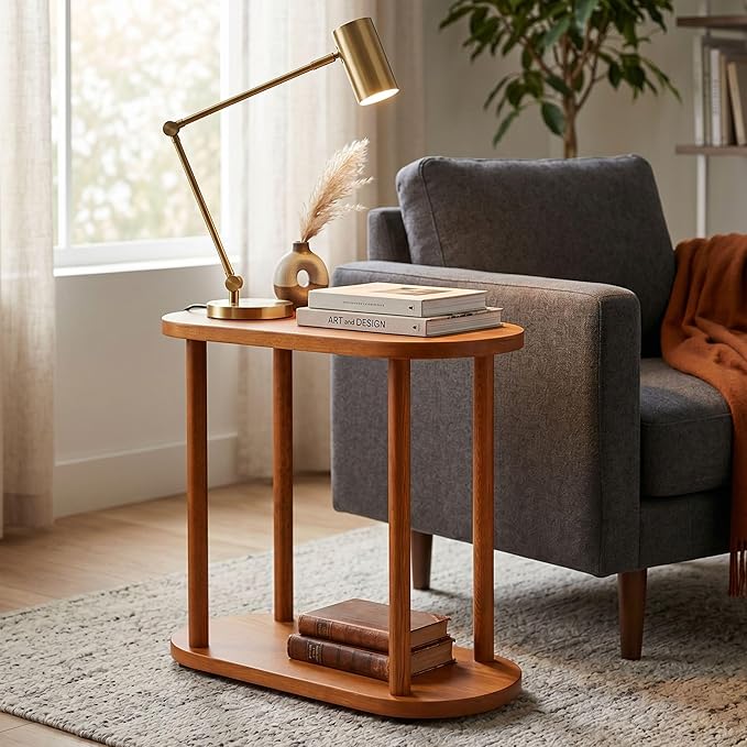 Oval Solid Wood Narrow Side Table, Slim Small Pedestal Coffee Table - Image 4