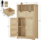 Iwell Storage Cabinet with 2 Drawers & Adjustable Shelves, Rattan Cabinet - Image 3