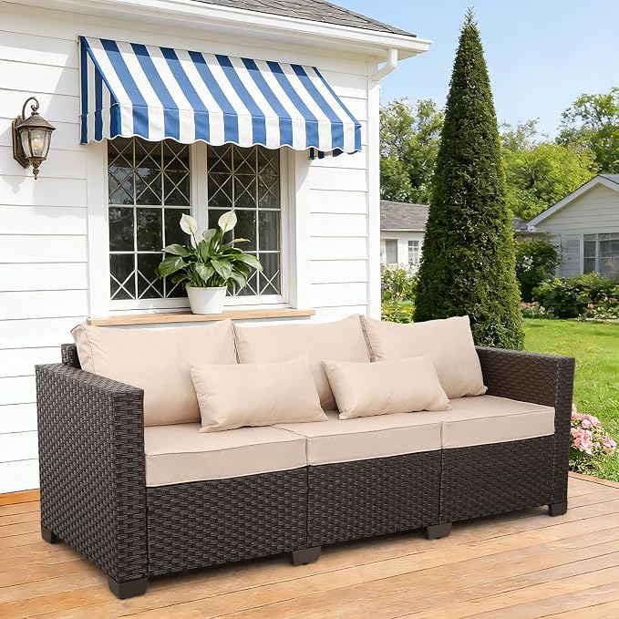 Rattan Star Outdoor Furniture Couch 3 Seater Sofa Outdoor Brown Wicker Sofa - Image 3