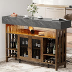 Loomie Bar Table Cabinet with Grey Marble Top & LED Lights & 2 Drawers - Image 9