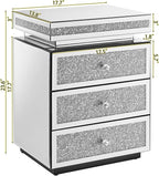 Modern Glam Glass Mirror Nightstand, 3-Drawer Luxury Mirrored Accent Table - Image 2