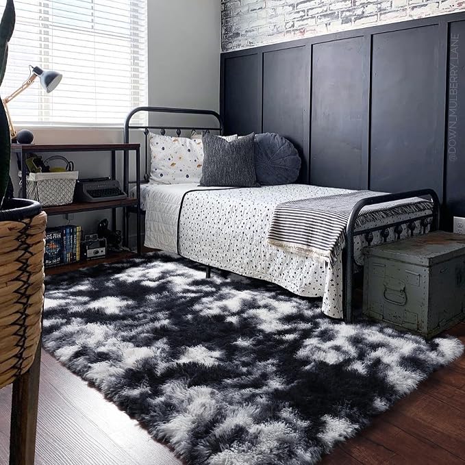 PAGISOFE Black White Rugs for Living Room 6x9, Shag Fuzzy Fluffy Rugs for - Image 7
