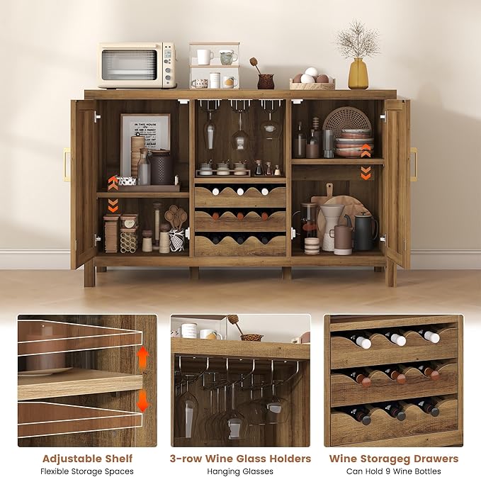 Rattan Wine Bar Cabinet, Boho Rattan Home Bar - Image 7