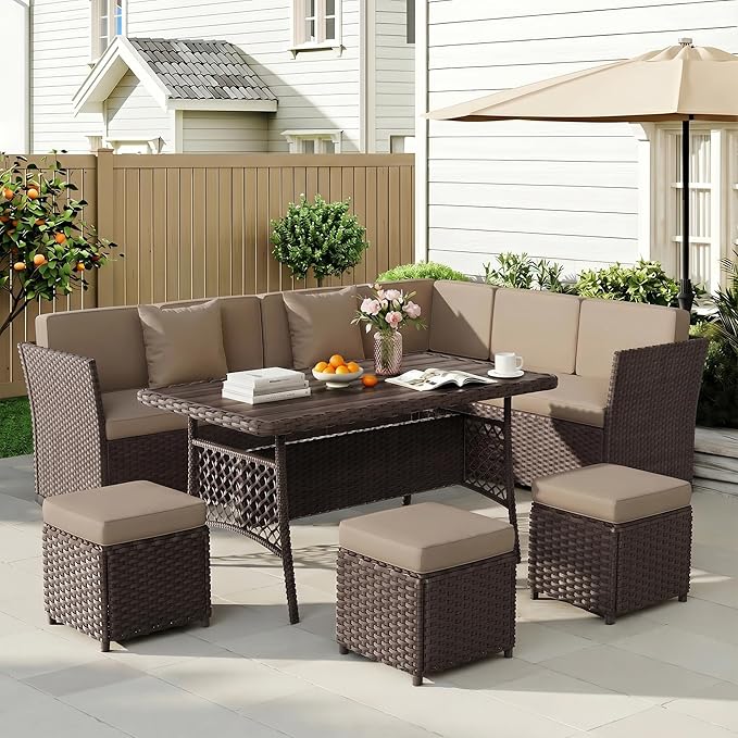 LOUVIXA 7 Pieces Patio Furniture Set, Outdoor Patio Furniture, Wicker by LOUVIXA