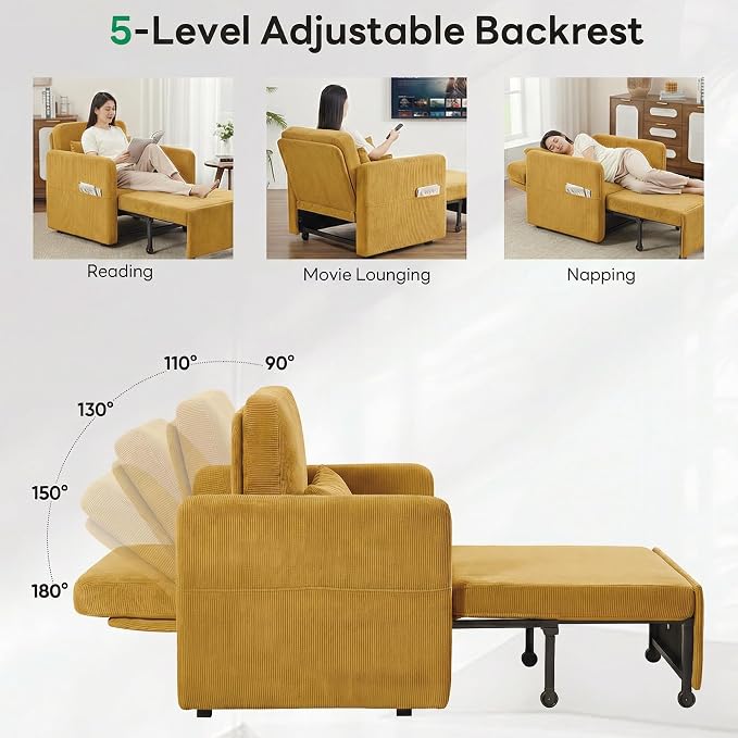 Iroomy 5-Level Adjustable Convertible Sleeper Chair, 3-in-1 Corduroy Pull Out - Image 5