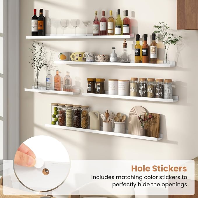 Fun Memories Picture Ledge Shelves Set of 4, 48 Inch Rustic Wall Mounted - Image 5